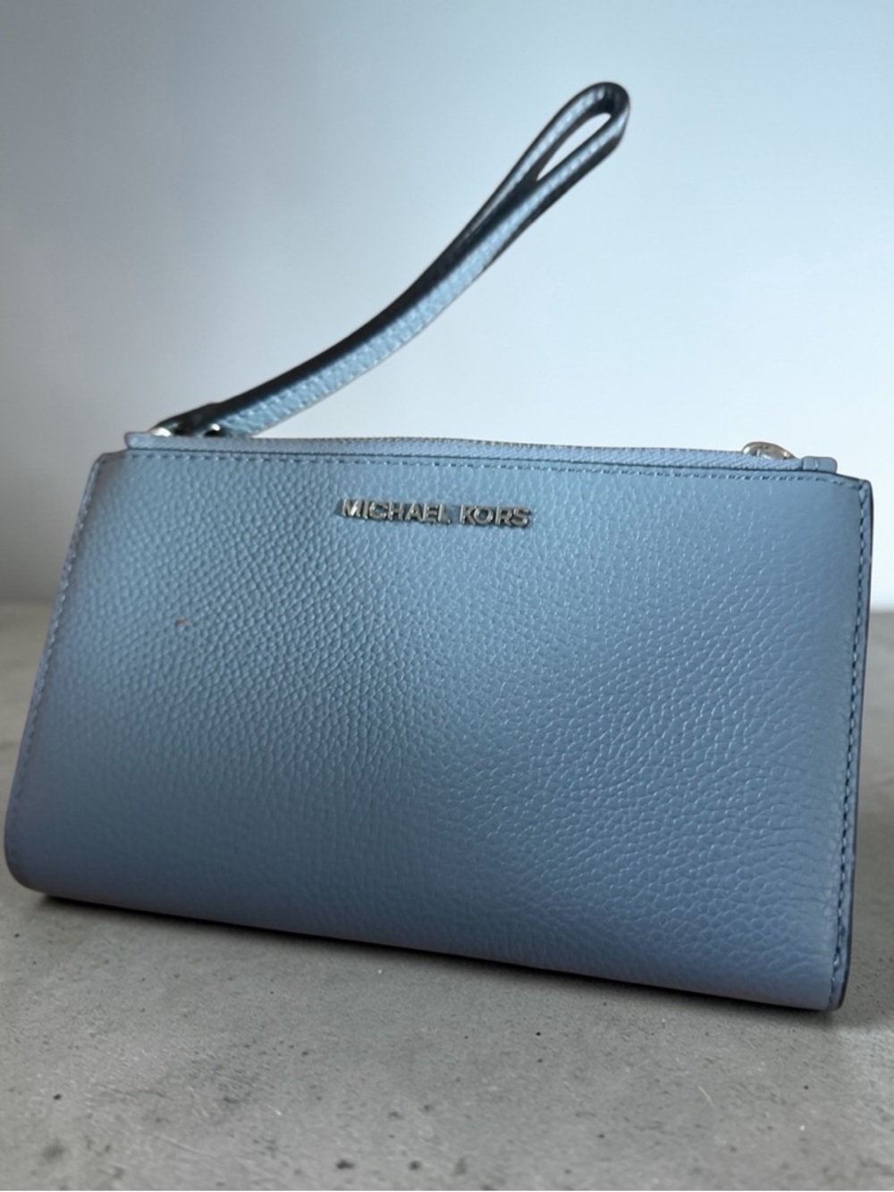 Michael Kors Light Blue Pebbled Leather Wristlet Clutch - Picture 2 of 12